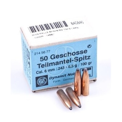 Palle 6mm/.243 RWS 100 Teilmantel conf.50 pz.